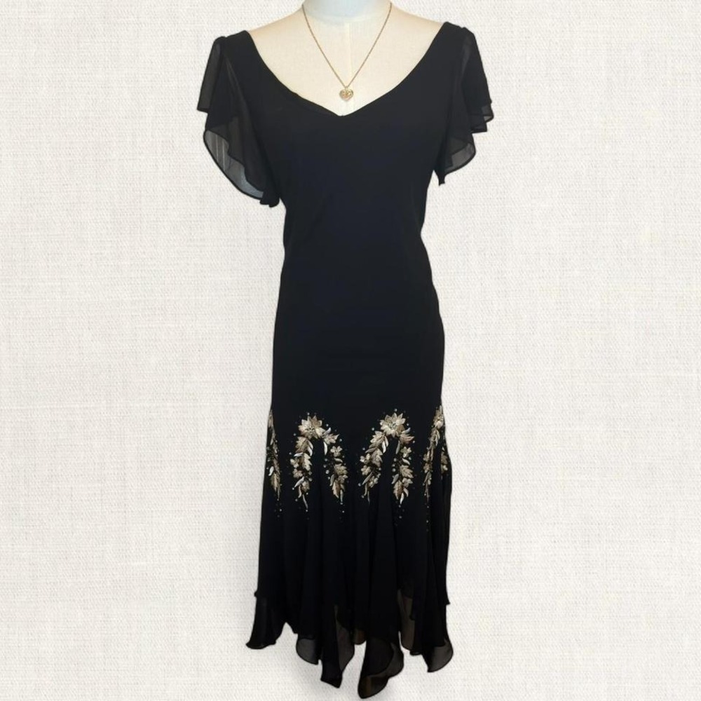 Vintage y2k 2000s black floral beades handkerchief fairy whimsygoth dress